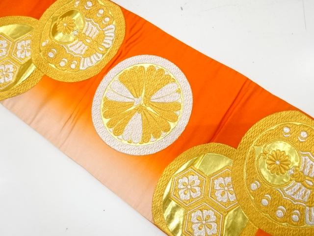 JAPANESE KIMONO / ANTIQUE FUKURO OBI / SILK / WOVEN KIKKO WITH FLOWER